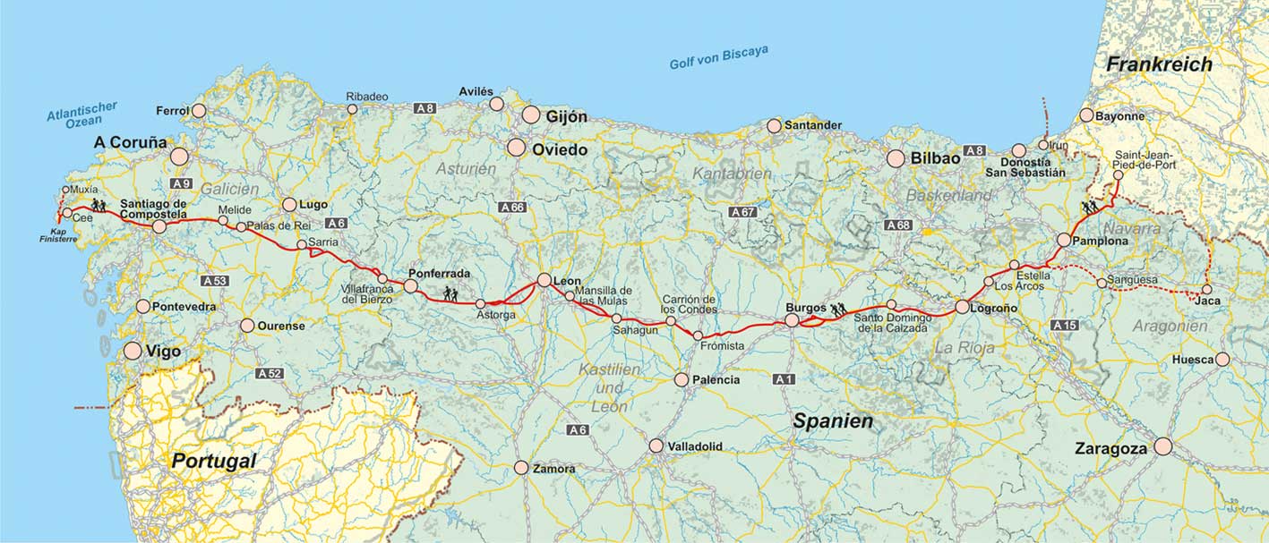 Jakobsweg Camino Frances Karte | Kleve Landkarte - Jakobsweg Saint Jean Pied De Port Bis Santiago De Compostela